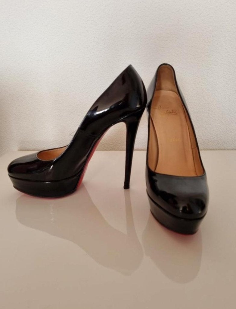 Zgan Christian Louboutin Paris pumps, maat 38,5, zwart lak, Pumps, Verzenden, Zwart, Zo goed als nieuw