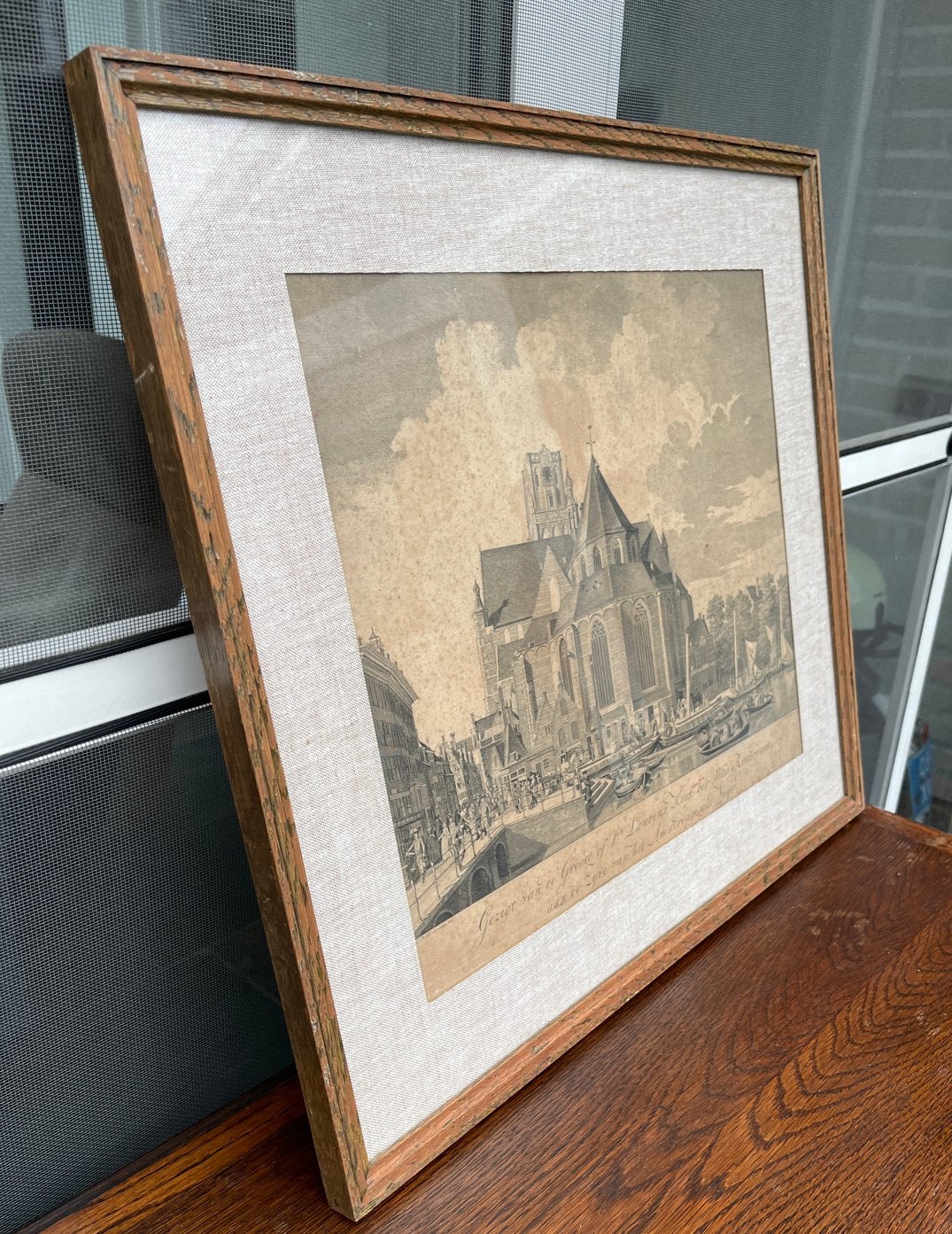 Gravure: Gezicht op de Grote of St. Laurenskerk Rotterdam, Antiek en Kunst, Ingelijst, Stadsgezicht, Ophalen of Verzenden, Gravure