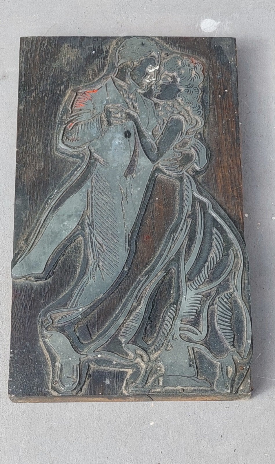 Antieke Houtsnede: Dansend Paar - Romantische Scène, Antiek en Kunst, Kunst | Etsen en Gravures, Ophalen of Verzenden