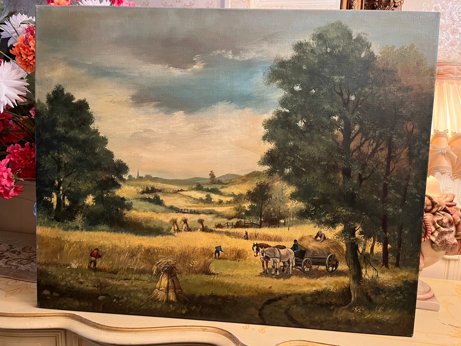Antiek groot olieverf landschap schilderij, Antiek en Kunst, Ophalen
