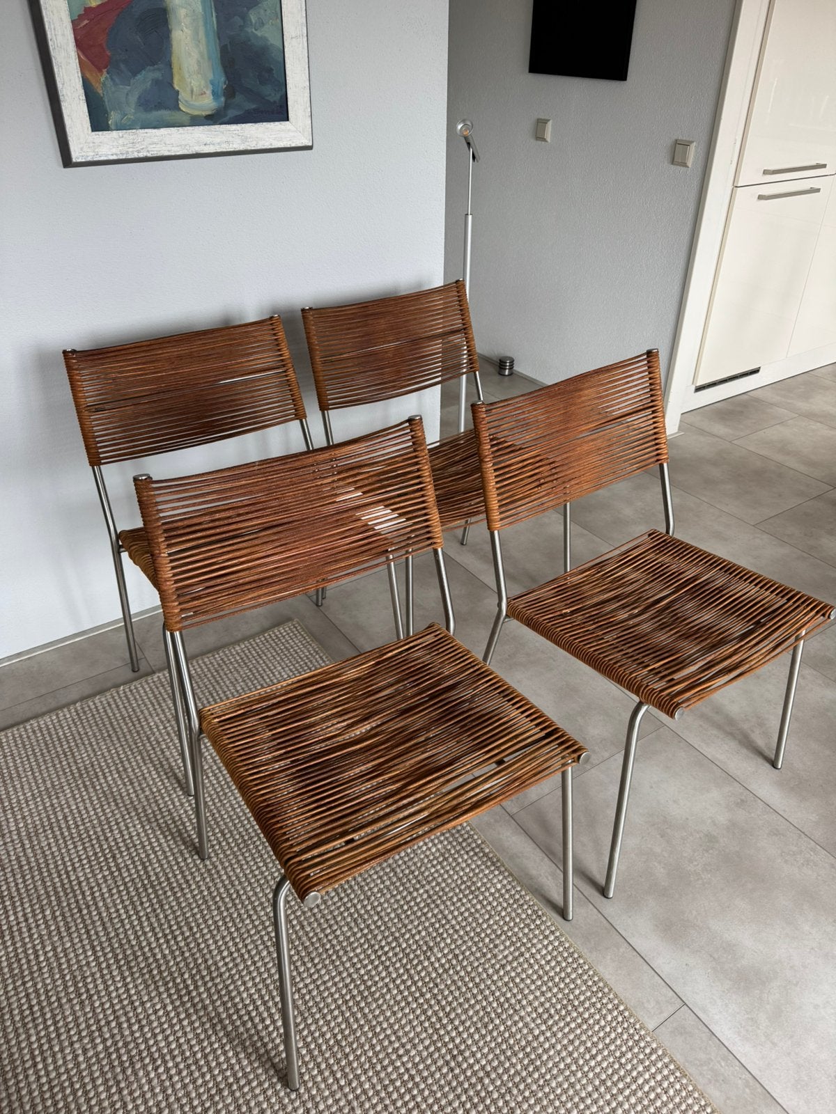Set van vier Miss B Tito Agnoli Bonacina eetkamerstoelen, Ophalen, Bruin, Vier, Leer