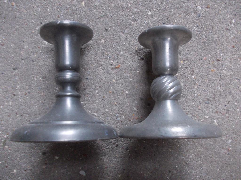 Metalen kandelaars, 2 stuks., Ophalen, Metaal, Grijs, Kandelaar