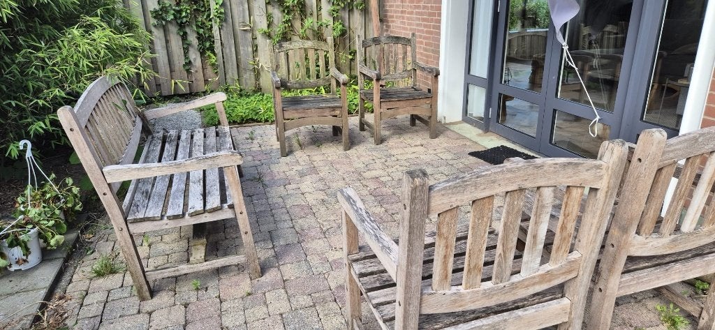 GRATIS!! Deze week nog ophalen - tuinset, Ophalen, Gebruikt, Hardhout, 6 zitplaatsen