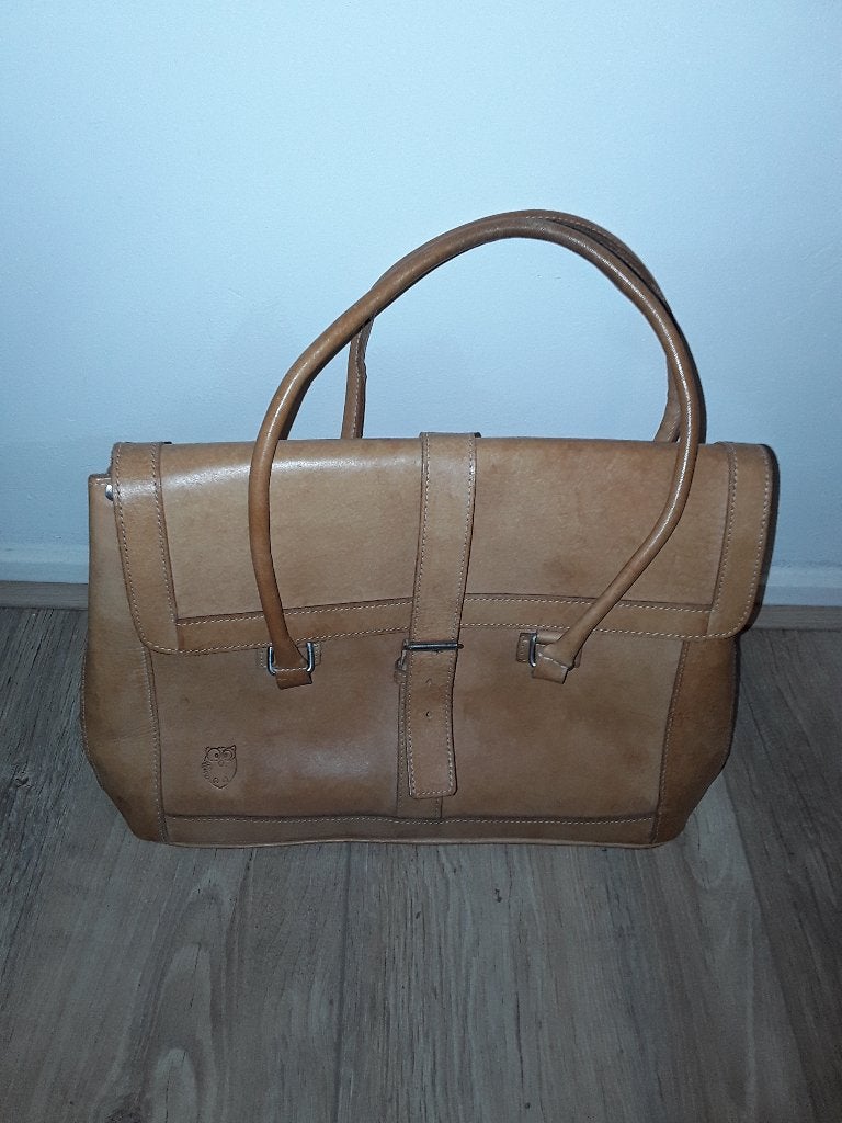 Grote Leren Licht Bruine Handtas Met Gesp, Ophalen of Verzenden, Nieuw, Bruin, Handtas