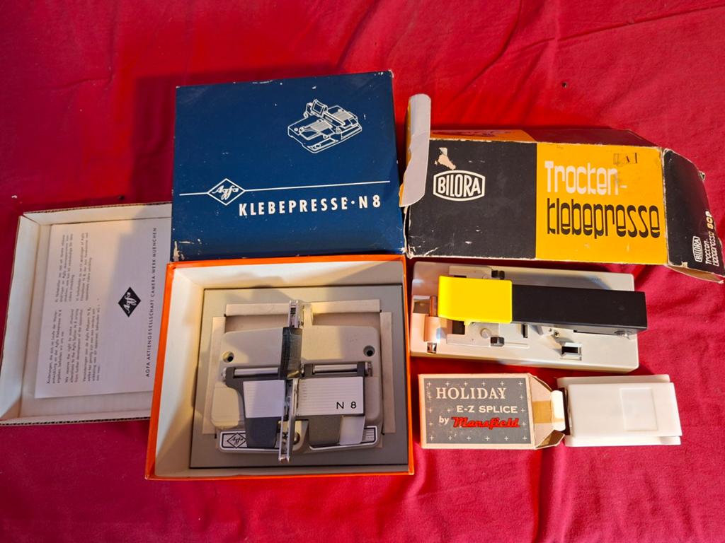 Agfa, Bilora, Mansfield. Plakpers. Splicer. Single 8., Verzamelen, Fotografica en Filmapparatuur, Ophalen of Verzenden, 1940 tot 1960