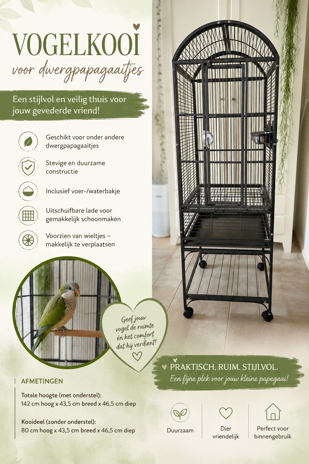 Mooie vogelkooi voor dwergpapagaai, Ophalen, Gebruikt, Kooi-accessoires