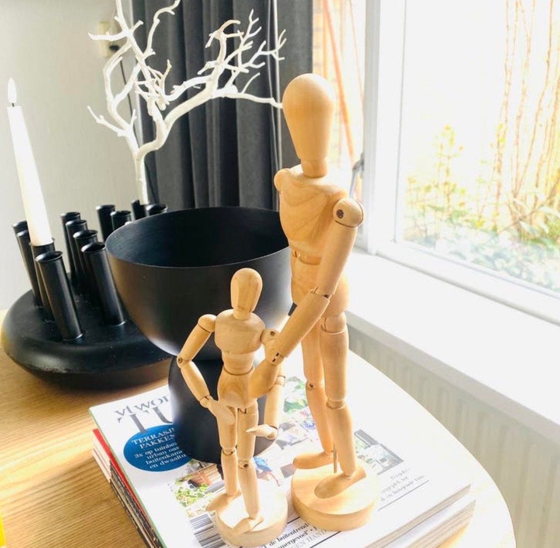 Twee beweegbare houten tekenpoppen - 22 cm en 32 cm, Hobby en Vrije tijd, Tekenen, Ophalen of Verzenden, Gebruikt