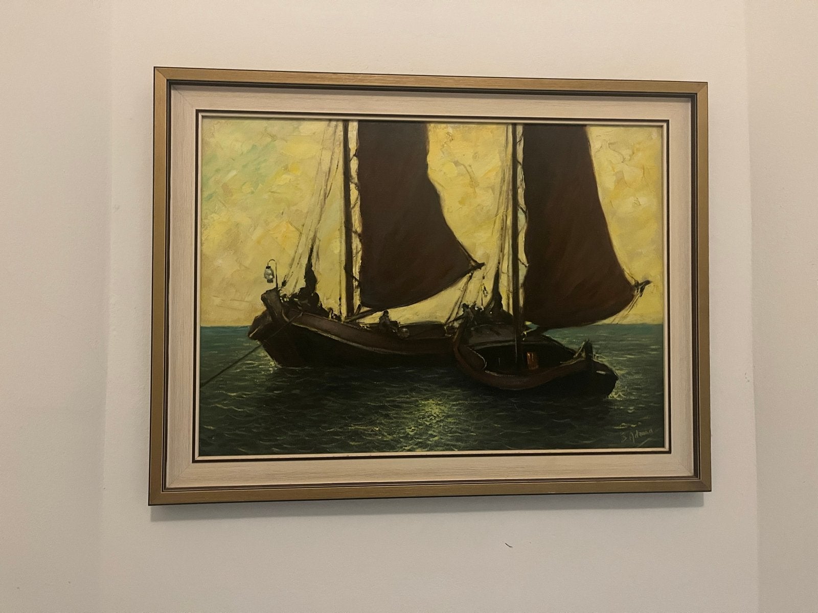 Schilderij B. Adema - Twee platbodems op water (60x80cm), Ophalen