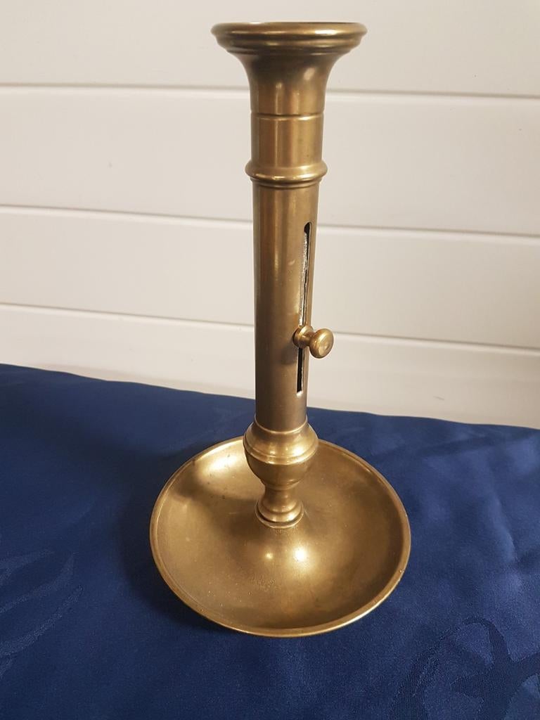 Bronzen kandelaar met schuif, Antiek en Kunst, Antiek | Kandelaars, Ophalen of Verzenden, Koper of Brons