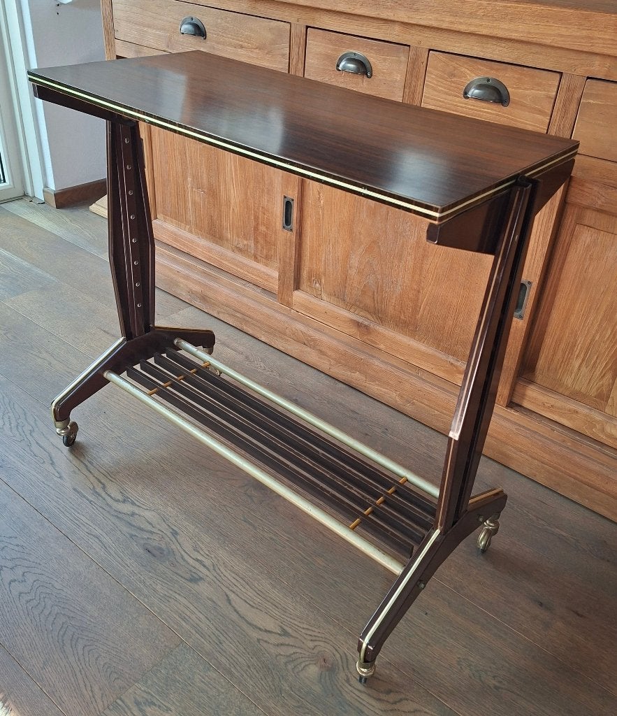 Vintage Design TV Tafel op wieltjes uit jaren50 75x35 77Hoog, Ophalen