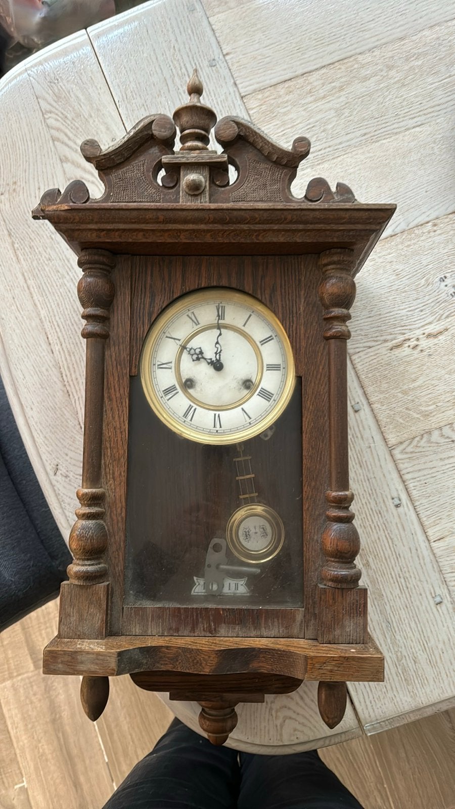 Antieke Houten Pendule Klok - Klassieke Wandklok, Ophalen of Verzenden