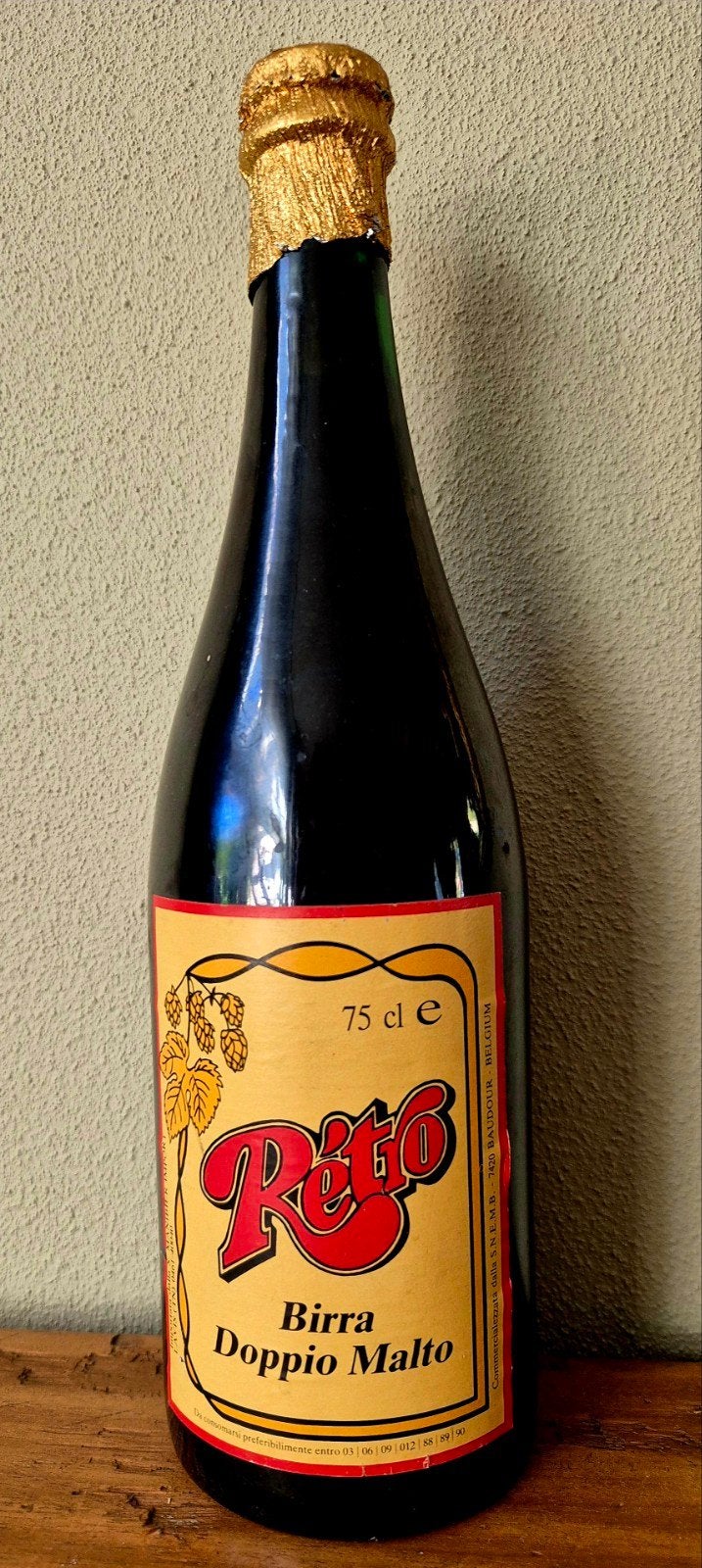 Fles Réto Birra Doppio Malto bier Baudour, Belgium Lavis IT., Ophalen of Verzenden, Zo goed als nieuw, Flesje(s), Overige merken