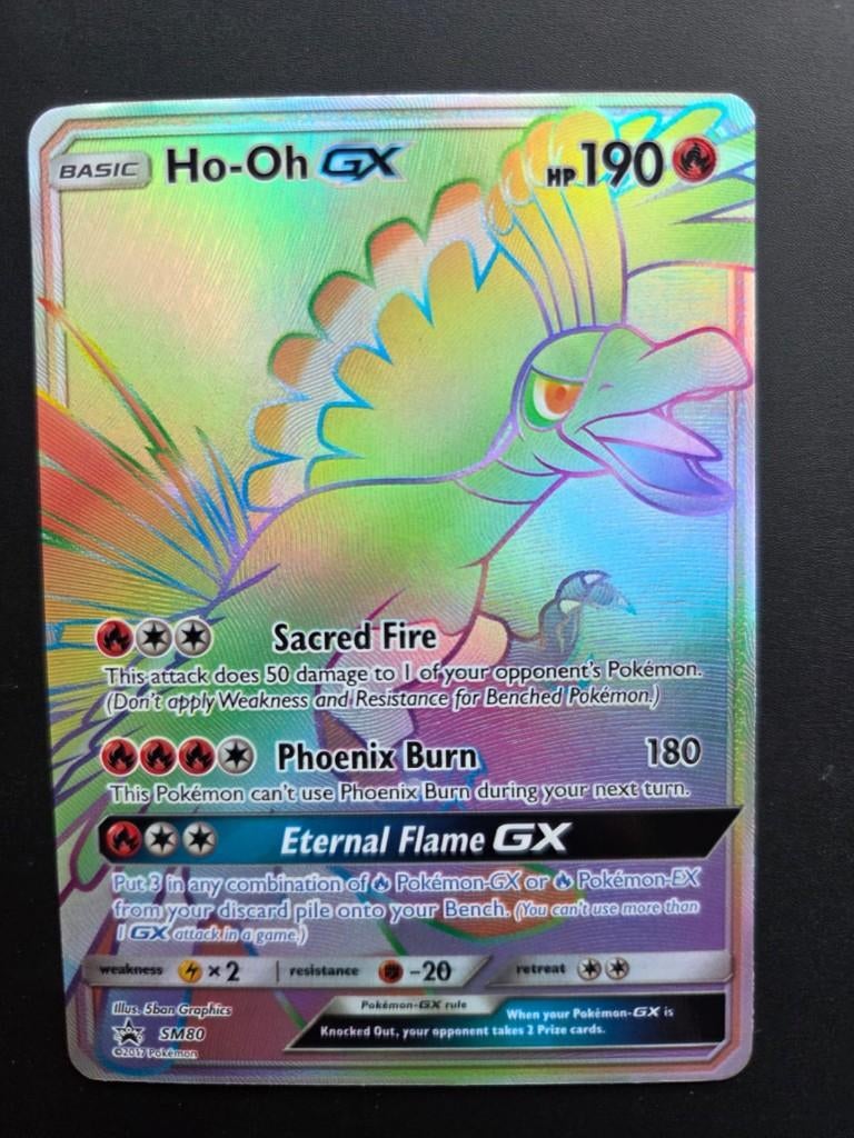 pokemon black star sun & moon promo holo ho-oh gx SM80, Ophalen of Verzenden, Zo goed als nieuw, Losse kaart, Foil
