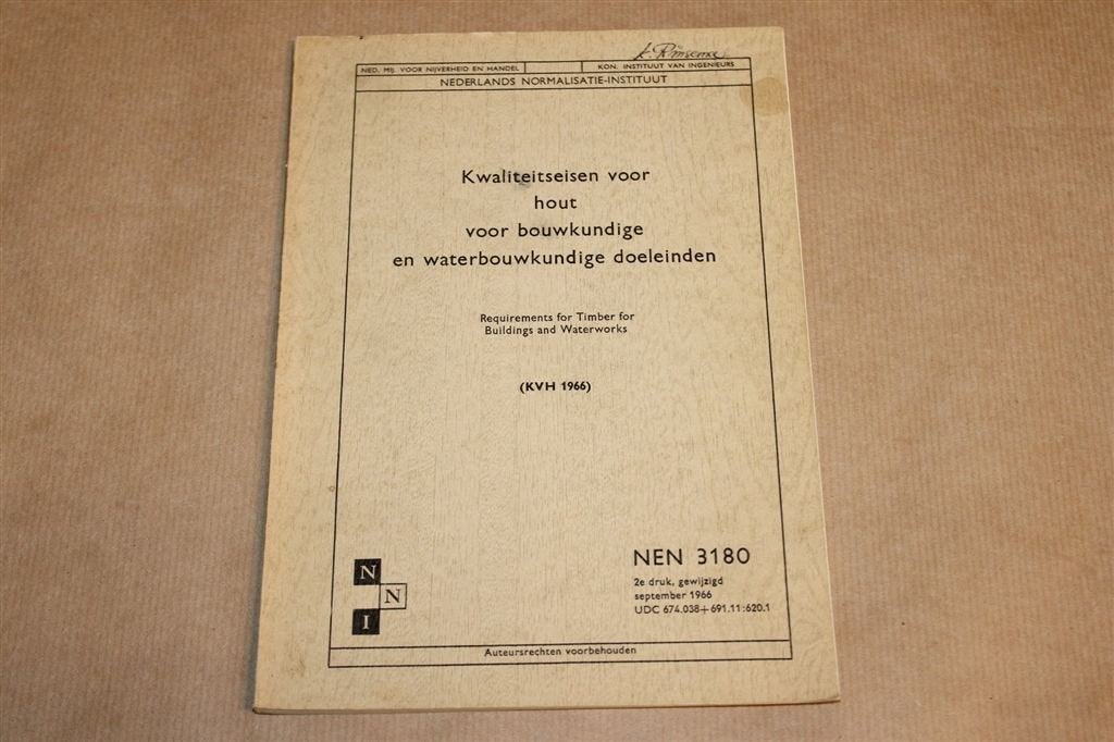 Kwaliteitseisen voor Hout KVH 1966 — NEN Norm, Zeldzaam, Ophalen of Verzenden, Gelezen, Architecten