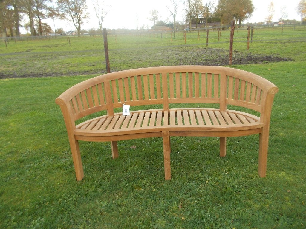 Nieuwe massief teak houten bananenbank (155cm), Tuin en Terras, Ophalen, Nieuw, Teakhout