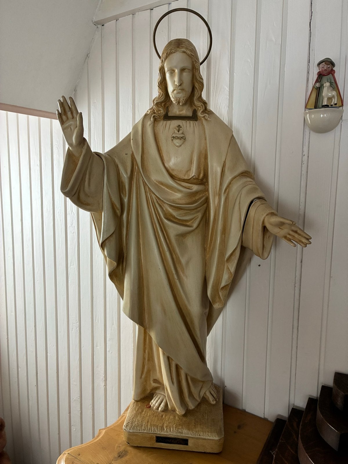 Vintage Jezus beeld 'Komt tot My' - met console., Ophalen
