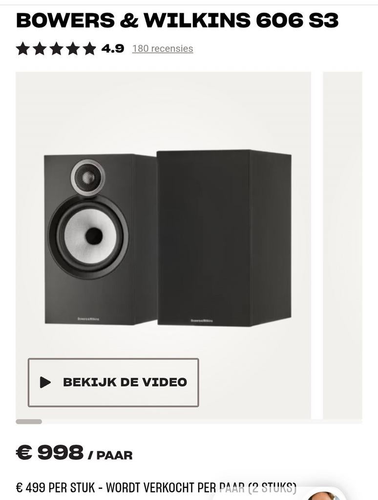 Bowers & Wilkins 606 S3 Boekenplankluidsprekers (Paar), Ophalen, Nieuw, 60 tot 120 watt, Bowers & Wilkins (B&W)