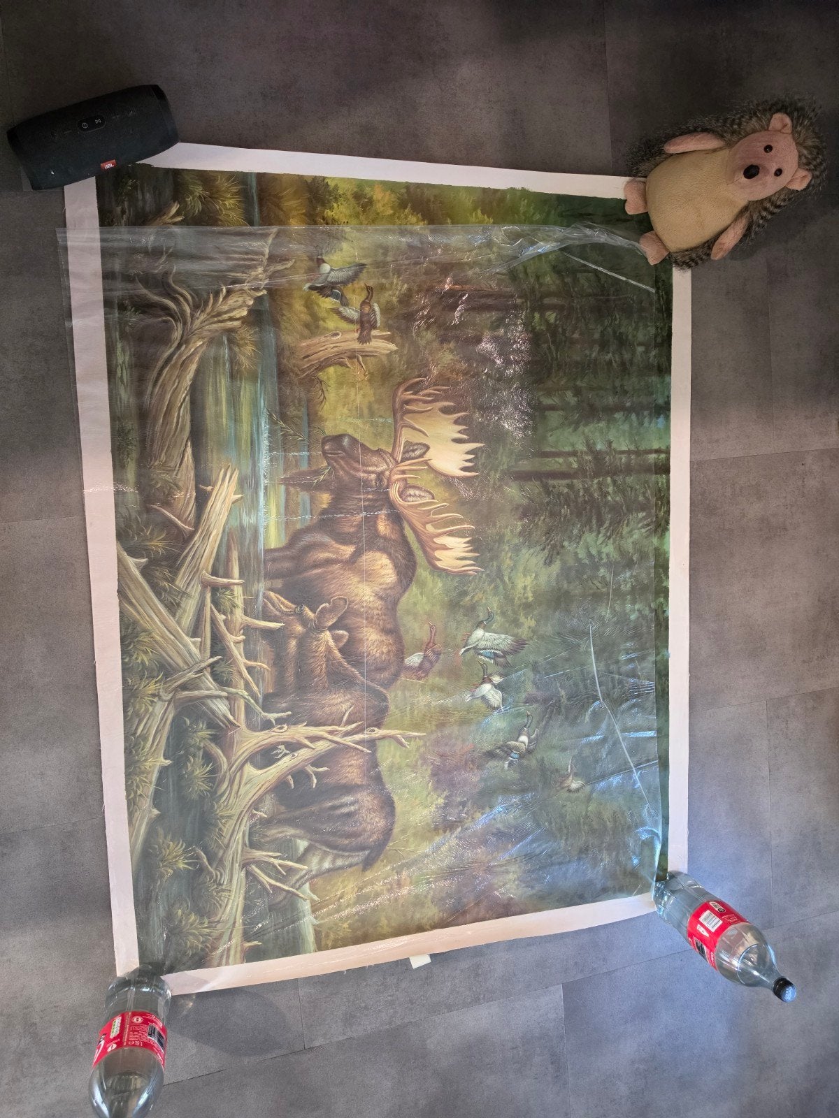 Groot Schilderij op Doek: Eland in Bos (130x100cm), Ophalen of Verzenden, Dieren, Doek