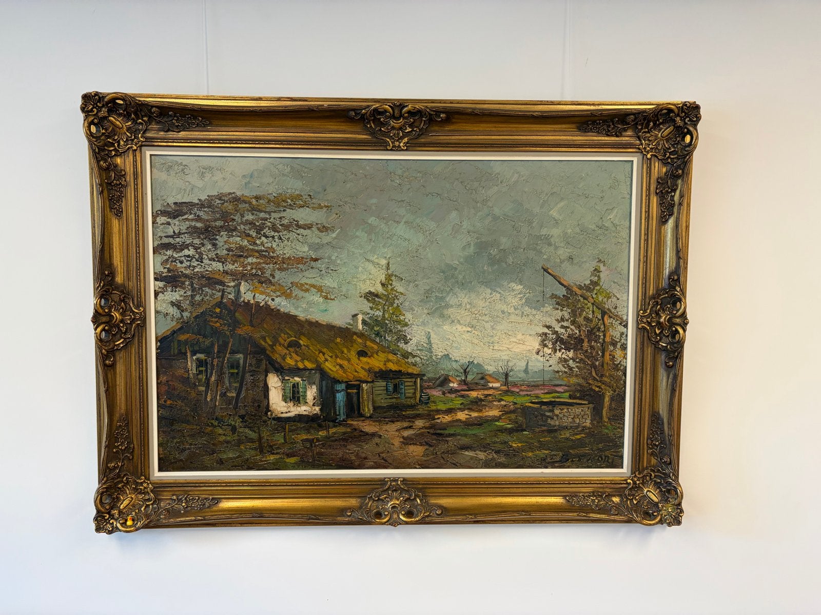 Schilderij: Oud Hollands Landschap met Boerderij, Ophalen, Doek, Oud hollands, Gesigneerd