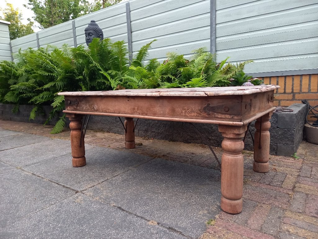 Massief houten salontafel in Koloniale stijl, Huis en Inrichting, Tafels | Salontafels, Ophalen, Gebruikt, 100 tot 150 cm, Teakhout