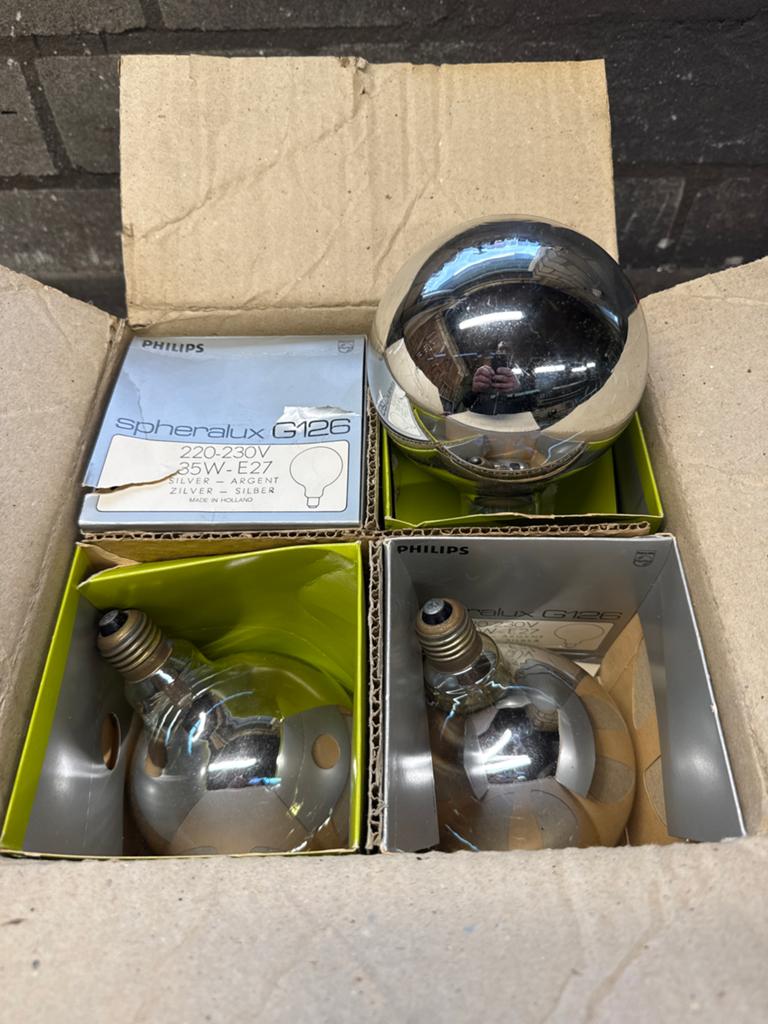 4x Philips Spheralux G126 35W E27 Zilveren Kopspiegellamp, 30 tot 60 watt, Gebruikt, Soft of Flame, Gloeilamp