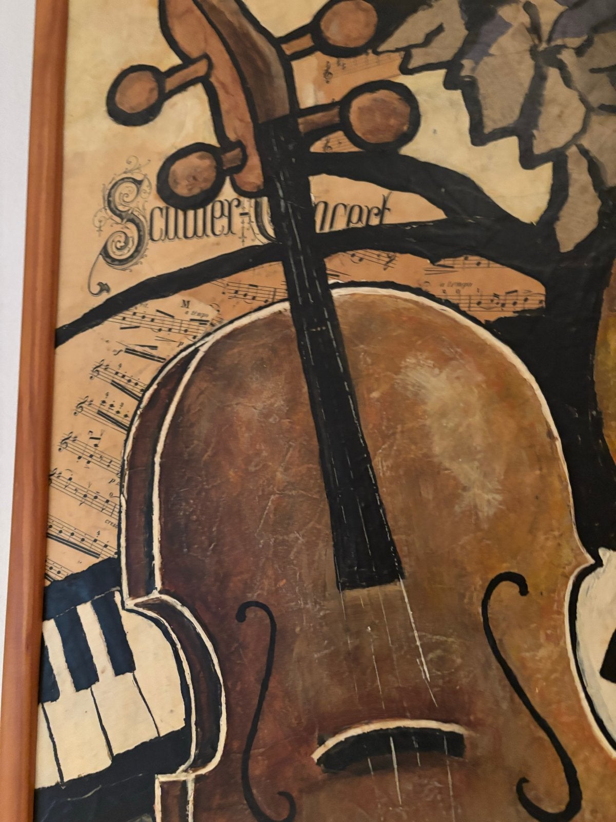 Schilderij met cello en piano, gesigneerd A. Fijma, Antiek en Kunst, Ophalen, Doek, Expressionistisch, Gesigneerd