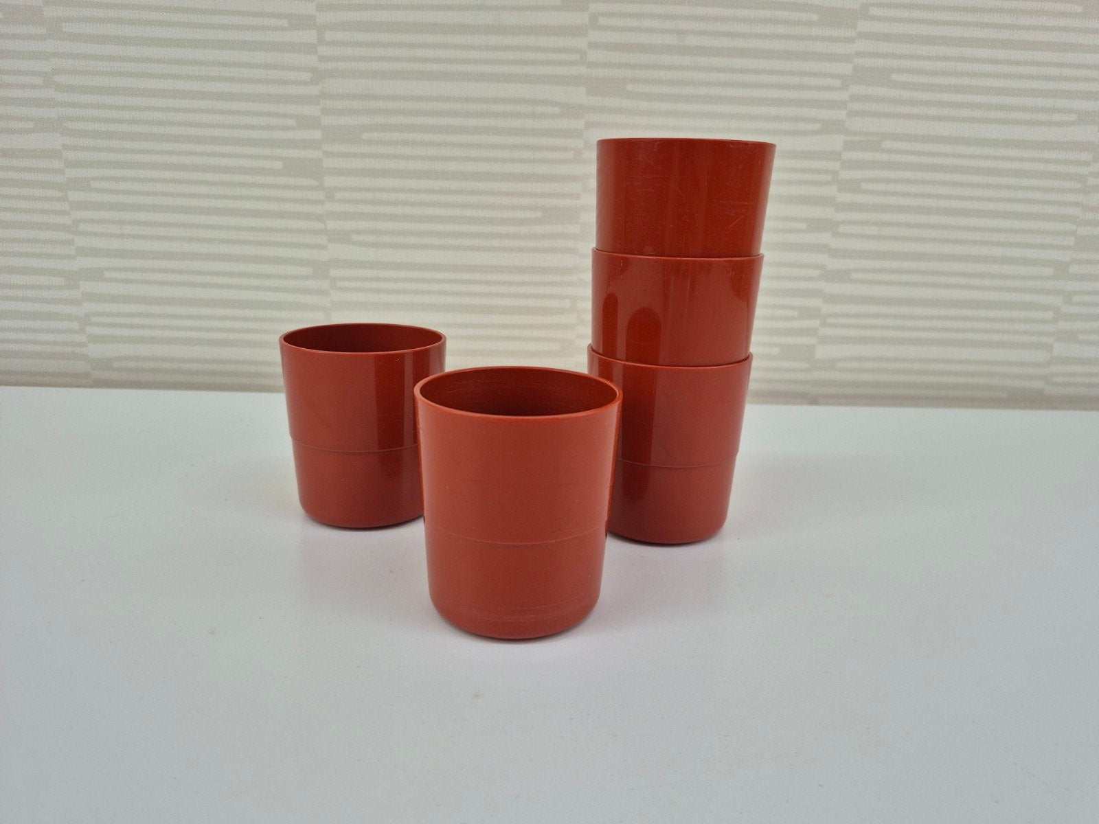 Set (5) vintage Mepal melamine bekers. Campingservies., Ophalen of Verzenden, ., ., .