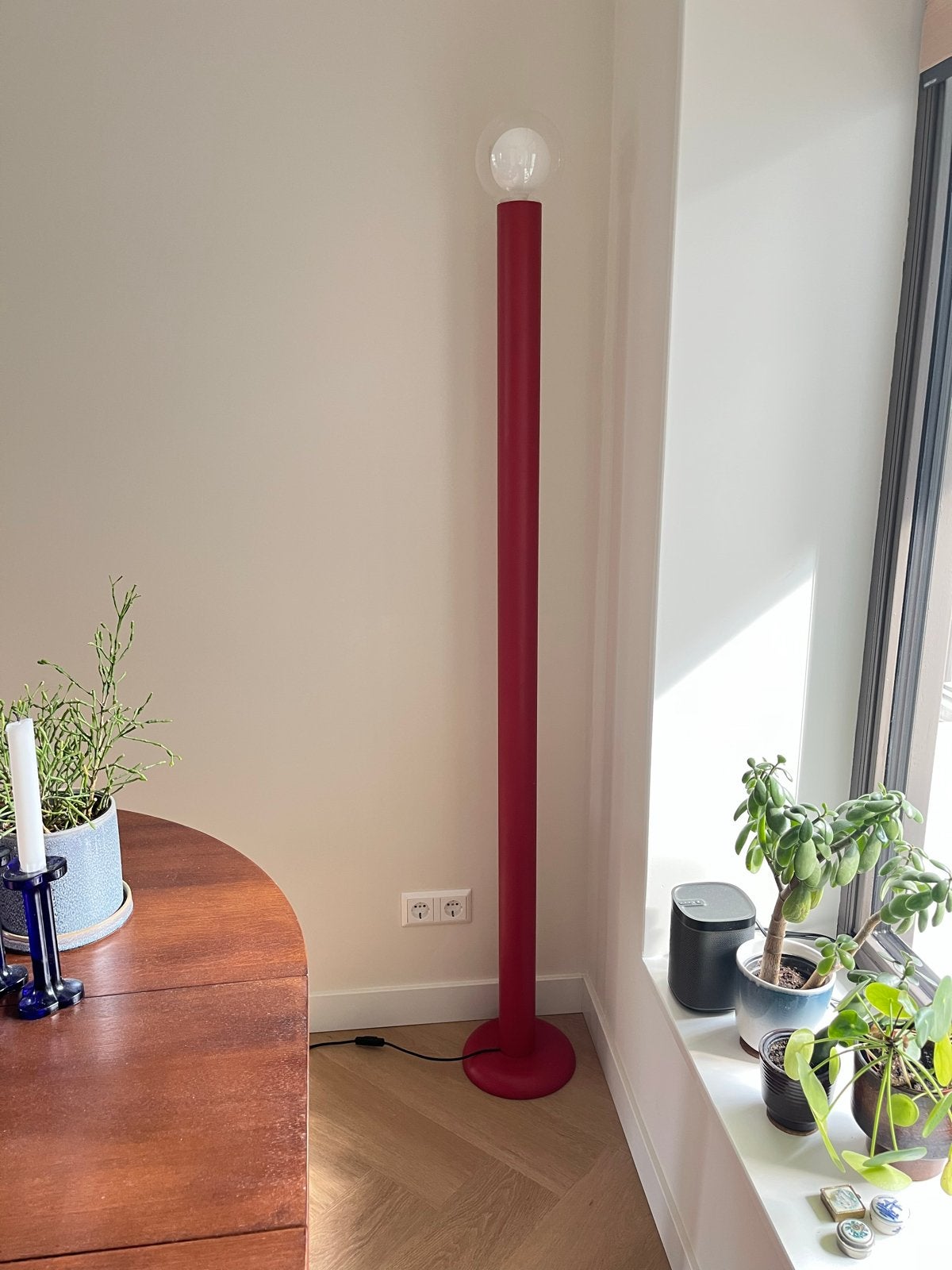 Rode staande lamp, Ophalen, E27 (groot), Zo goed als nieuw, Metaal
