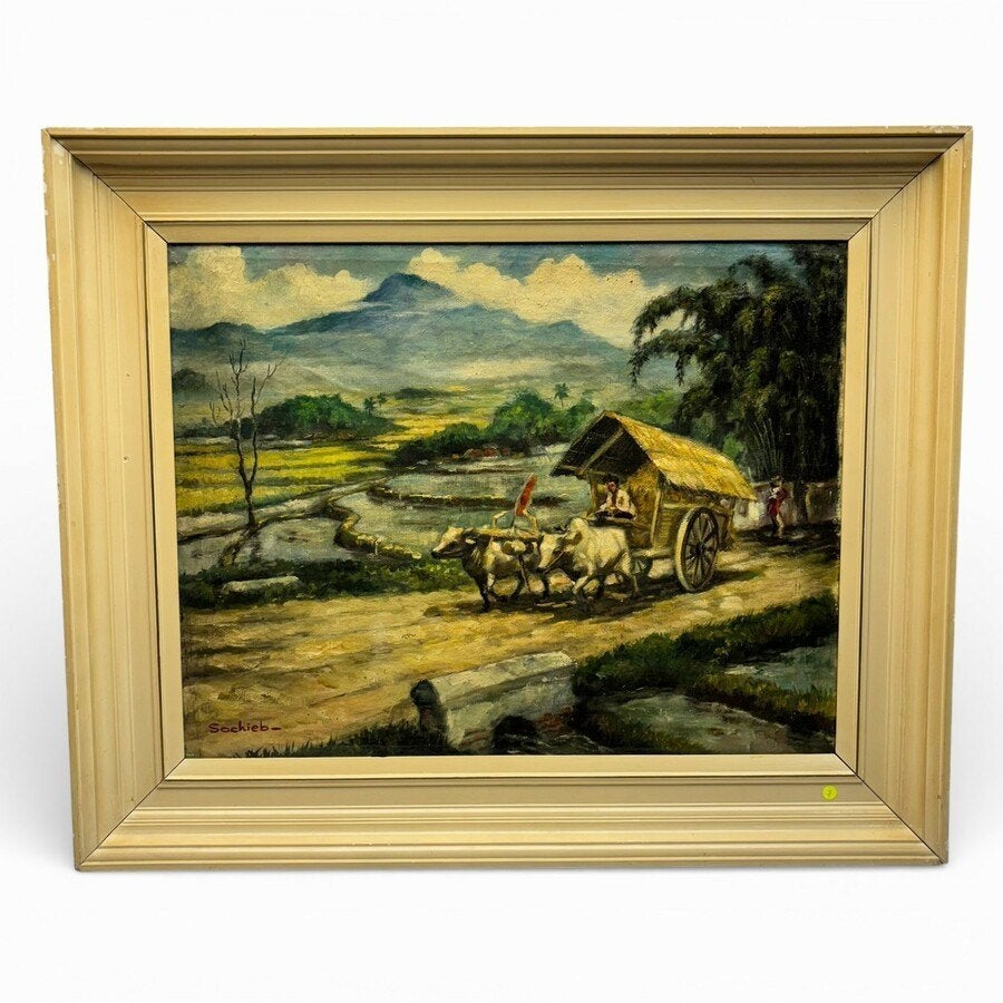 Sochieb (Indonesië, 1931) - Boer met kar, Antiek en Kunst, Ophalen of Verzenden