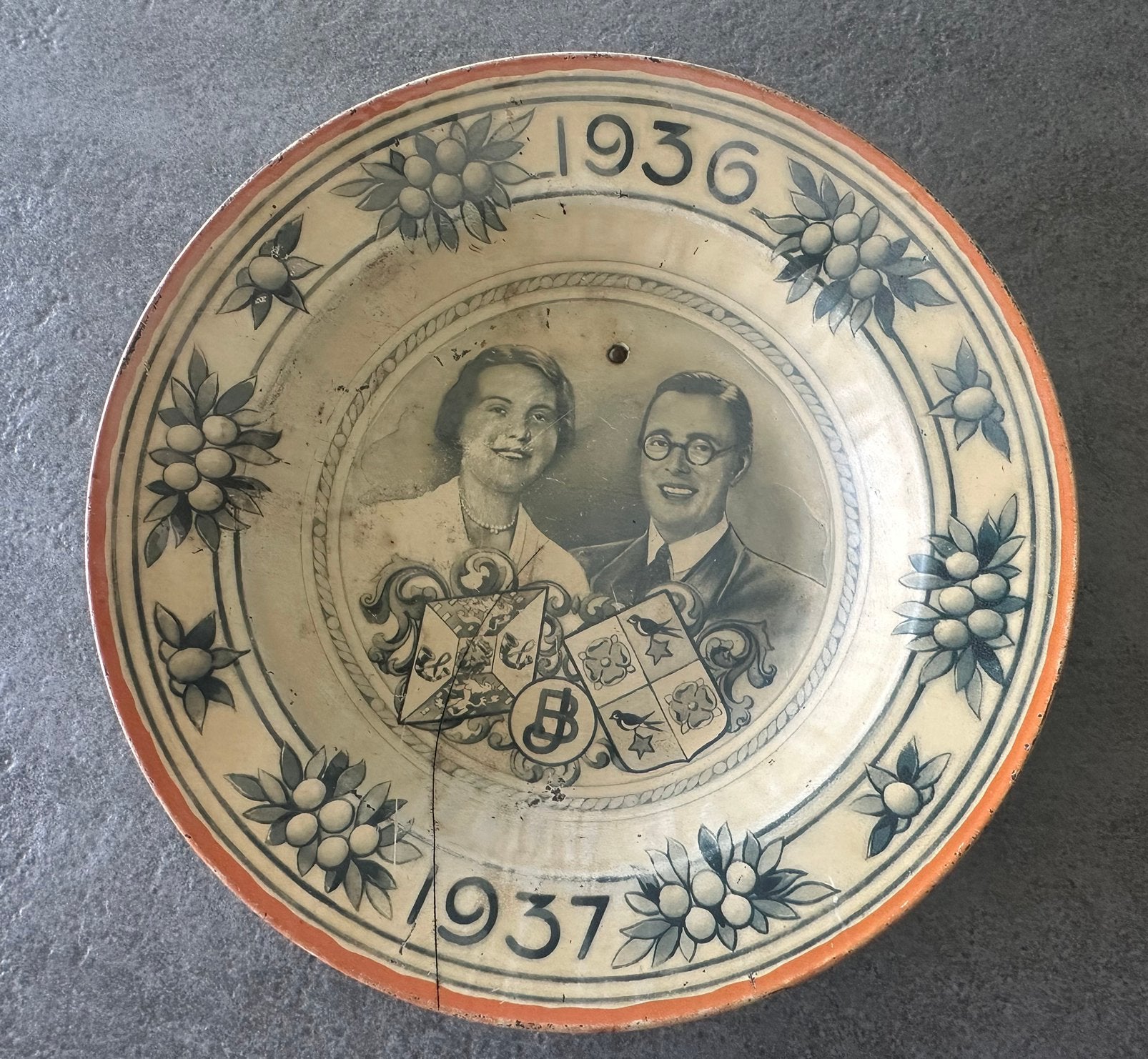 Gedenkbord Juliana/Bernhard 1937, Ophalen of Verzenden