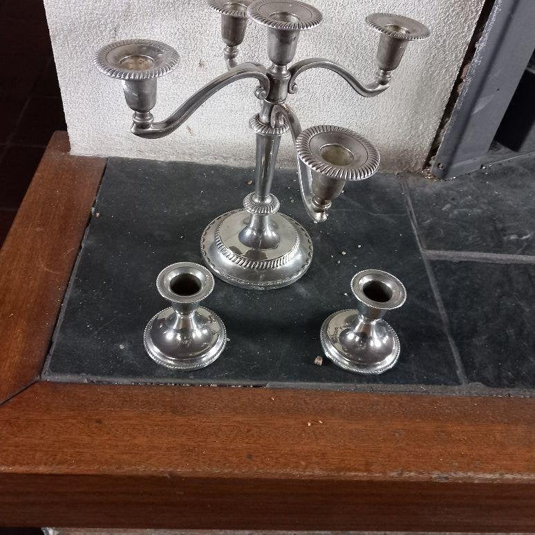 Verzilverde kaarsen kandelaar , set, Ophalen of Verzenden, Overige materialen