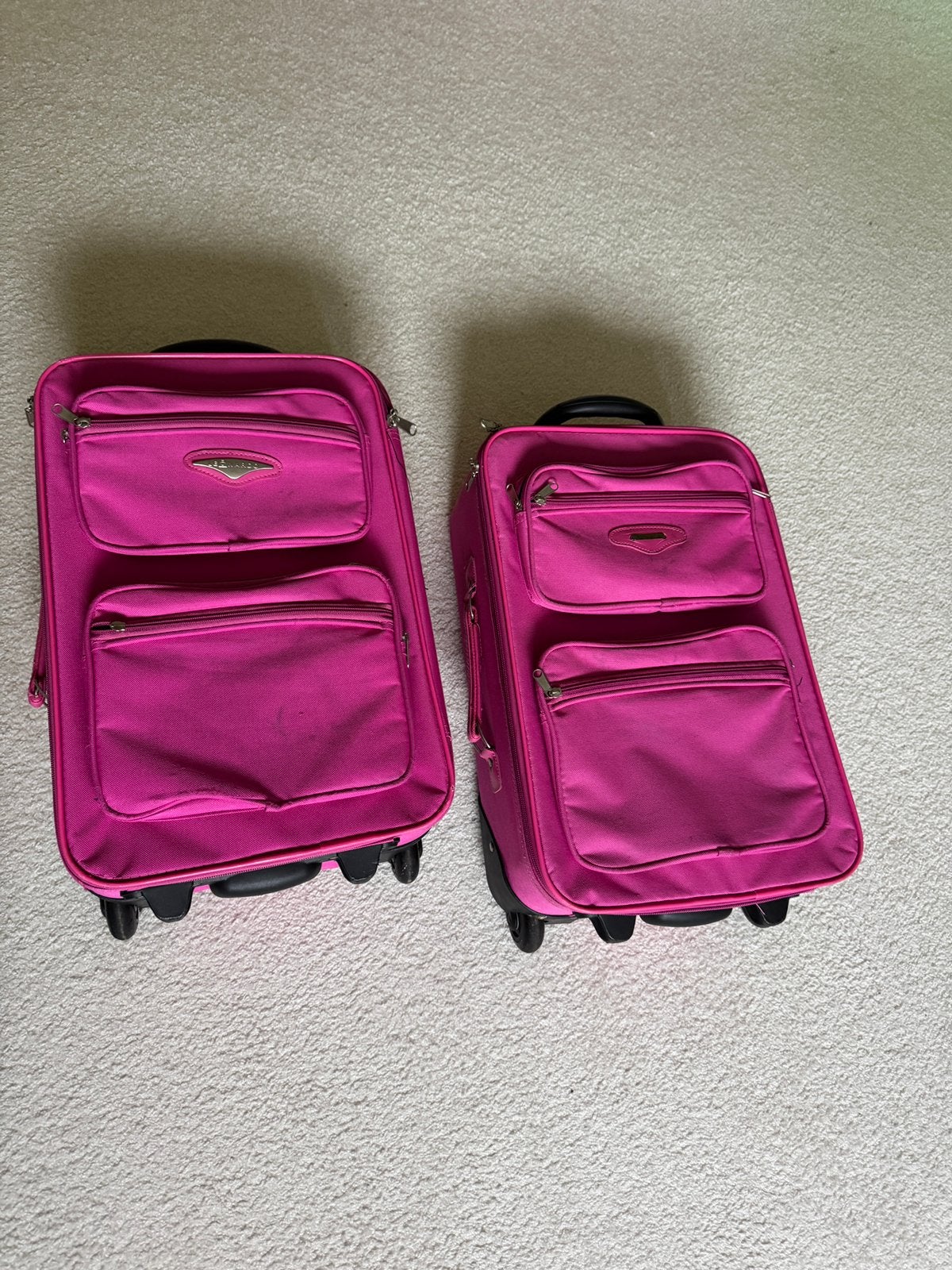 2 roze reiskoffers kinderen, Hard kunststof, Minder dan 50 cm, Zo goed als nieuw, Minder dan 35 cm