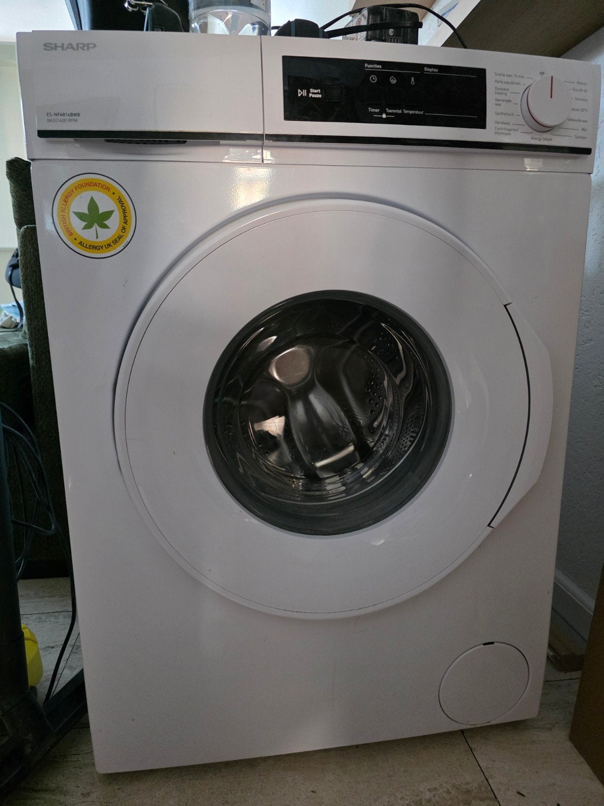 Sharp 8kg 1400rpm Wasmachine - Werkt perfect!, Ophalen of Verzenden, 1200 tot 1600 toeren, 85 tot 90 cm