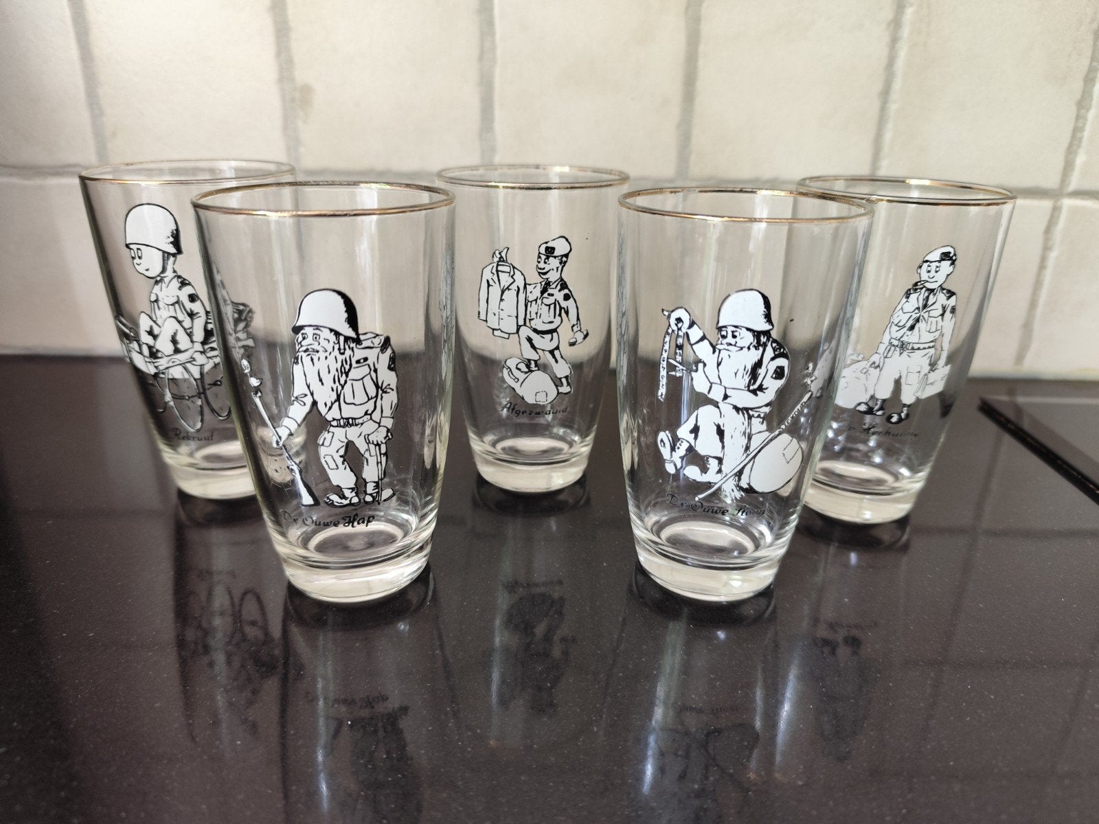 Vintage Defensie Glazen Set van 5 - Uniek Verzamelobject, Ophalen of Verzenden