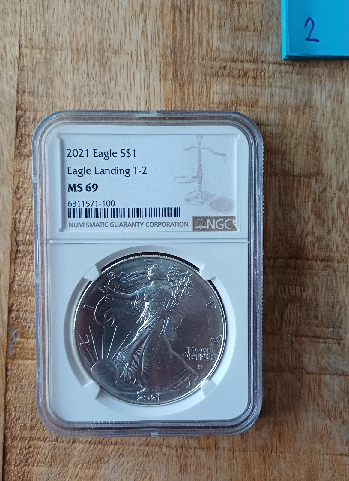 Silver Eagle Dollar. 2021 Eagle Landing T-2 MS69, Ophalen of Verzenden, Losse munt, Zilver