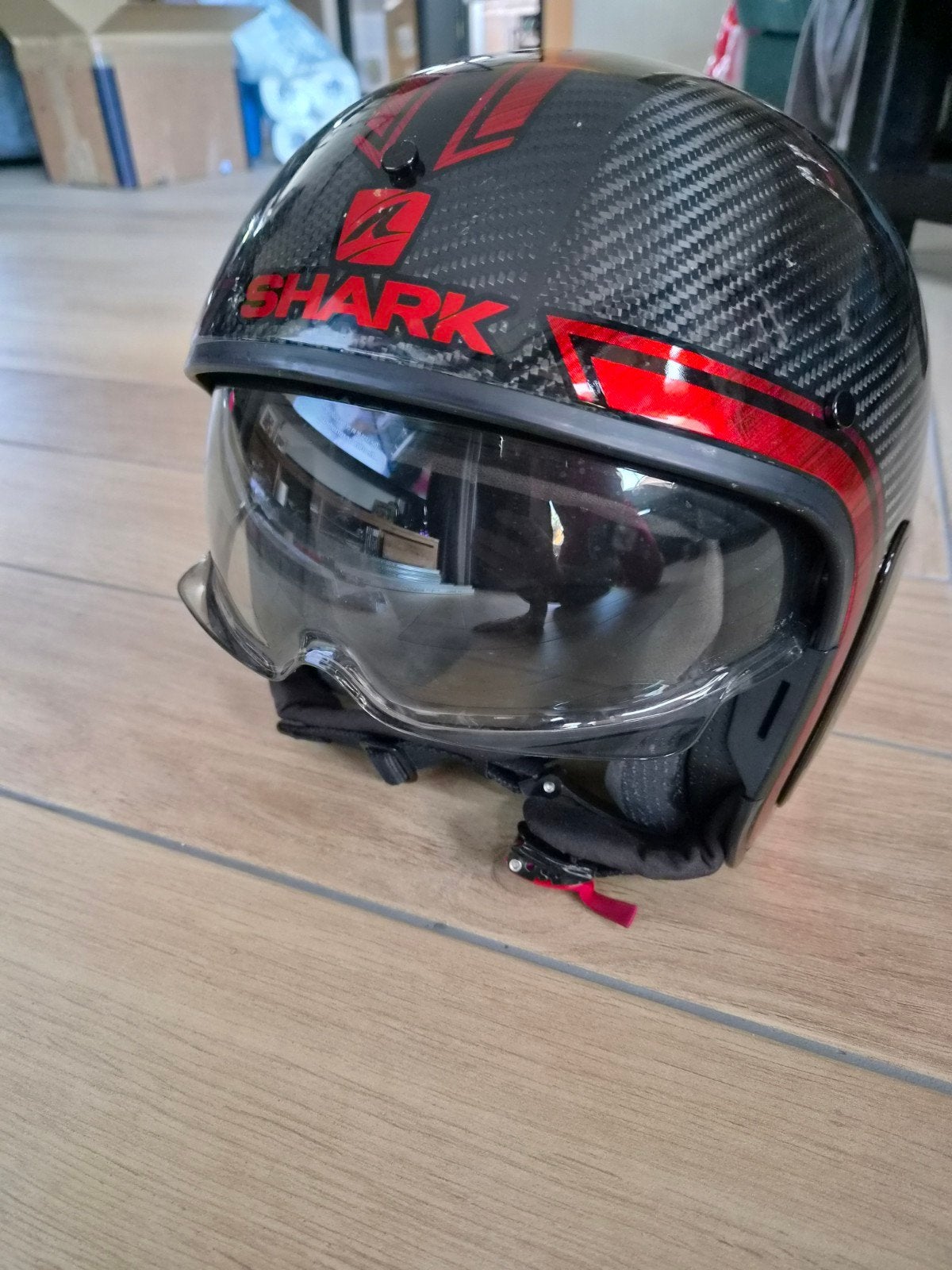 Shark S-Drak Carbon Chrome Red, Motoren, Heren, Jethelm, Shark, Ophalen of Verzenden