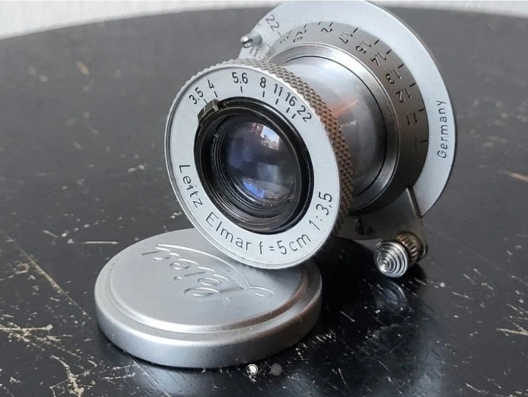 Leitz Elmar f=5cm 1:3.5 lens met kapje, Ophalen of Verzenden, Gebruikt, Standaardlens