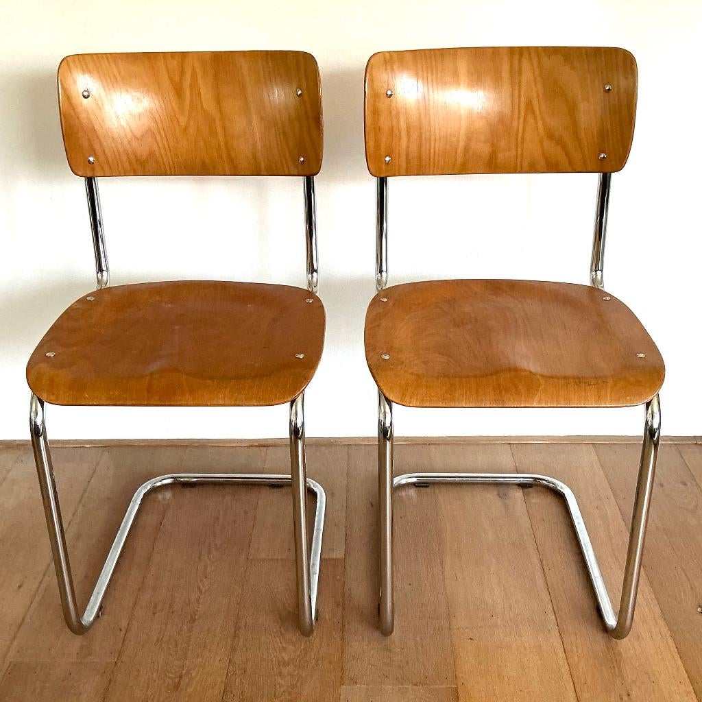 2x Mart Stam S43 vintage stoelen, Huis en Inrichting, Stoelen, Ophalen, Gebruikt, Twee, Bruin