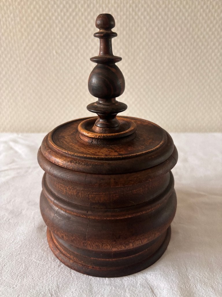 Vintage houten tabakspot in een donkere houtsoort., Ophalen of Verzenden