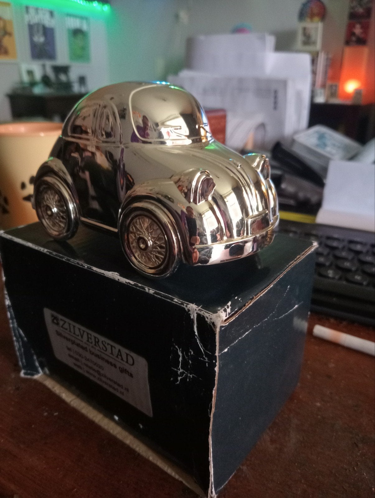 Verzilverde Volkswagen Kever spaarpot van Zilverstad, Ophalen of Verzenden, Zo goed als nieuw, Auto's