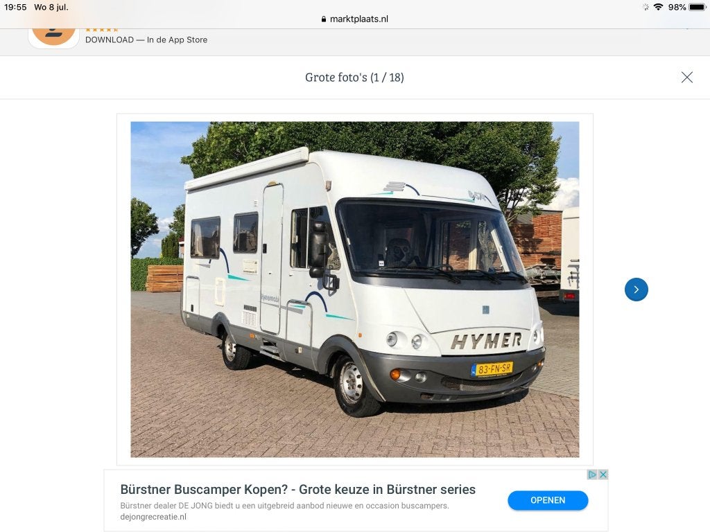 Hymer B574, Caravans en Kamperen, Integraal, Ringverwarming, Fiat, Tot en met 2