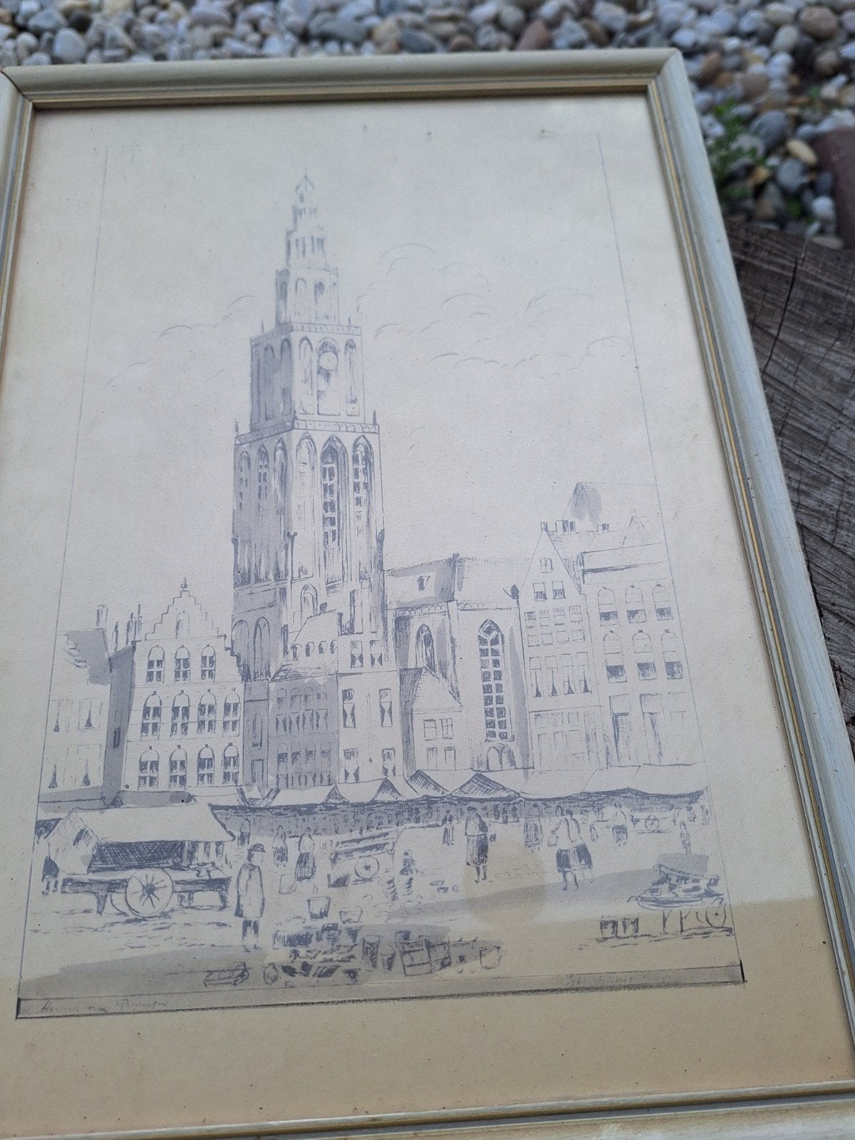Martinitoren Groningen - Vintage Tekening, Ophalen of Verzenden, Tekening, Potloodtekening, Gesigneerd