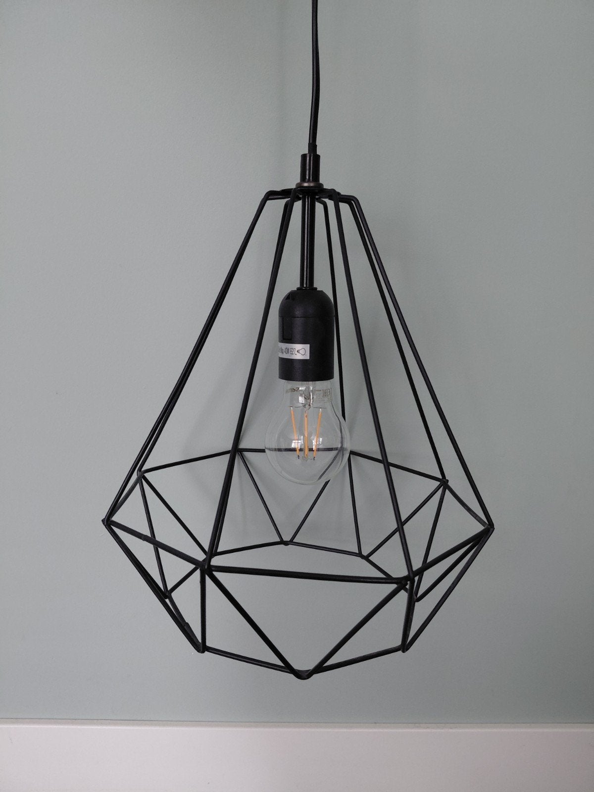 Zwarte draadlamp / hanglamp - industrieel design, Ophalen, E27 (groot), Zo goed als nieuw, Metaal