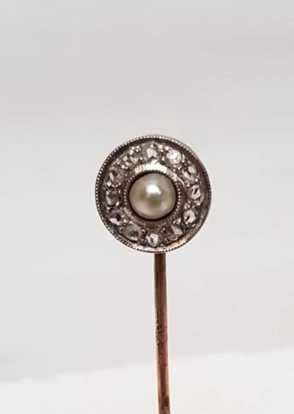 Dasspeld Art Deco parel diamanten., Ophalen of Verzenden, Goud, Overige typen, Met edelsteen