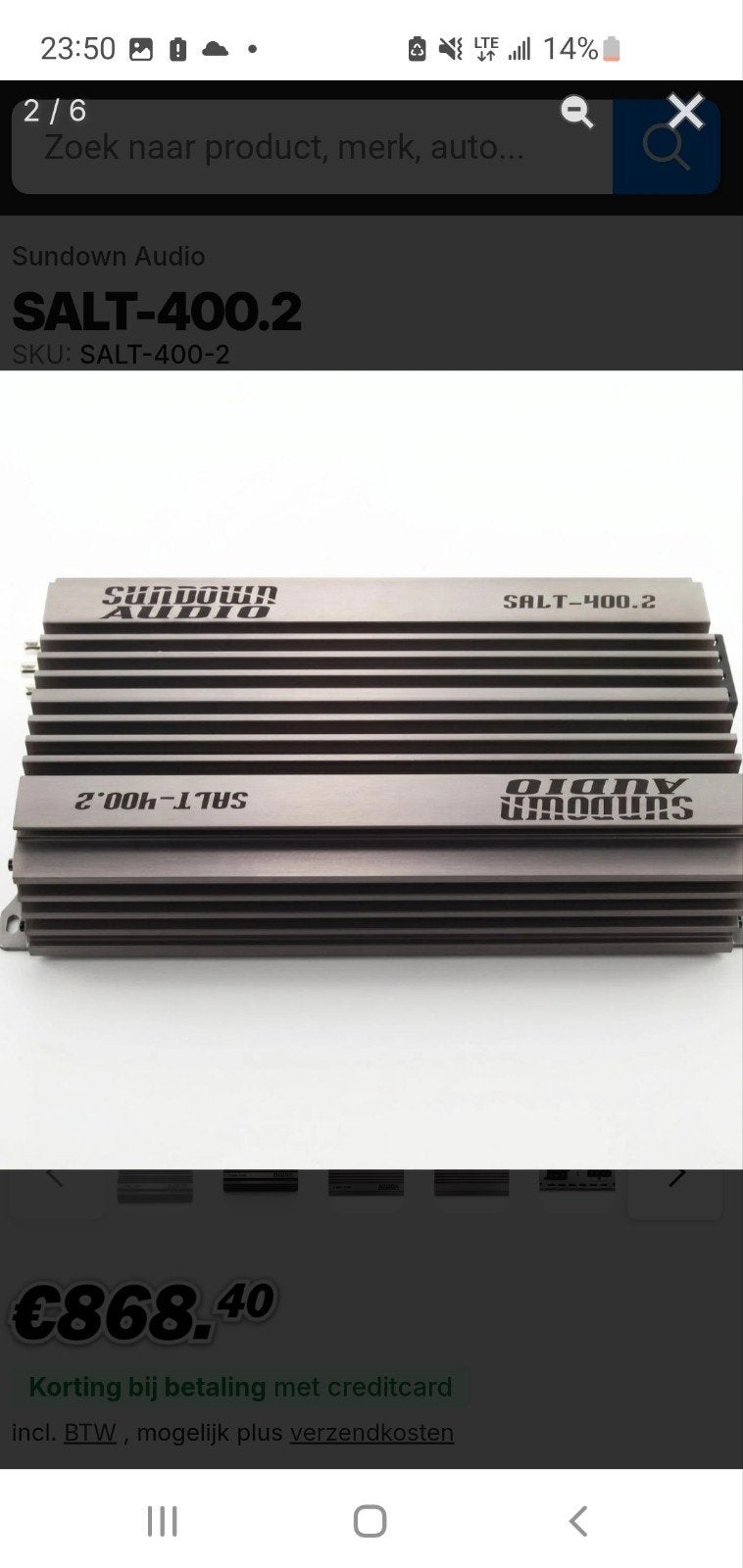 Sundown Audio SALT-400.2, 1300 RMS zware versterker - 2x400, Ophalen of Verzenden, 120 watt of meer, Overige merken