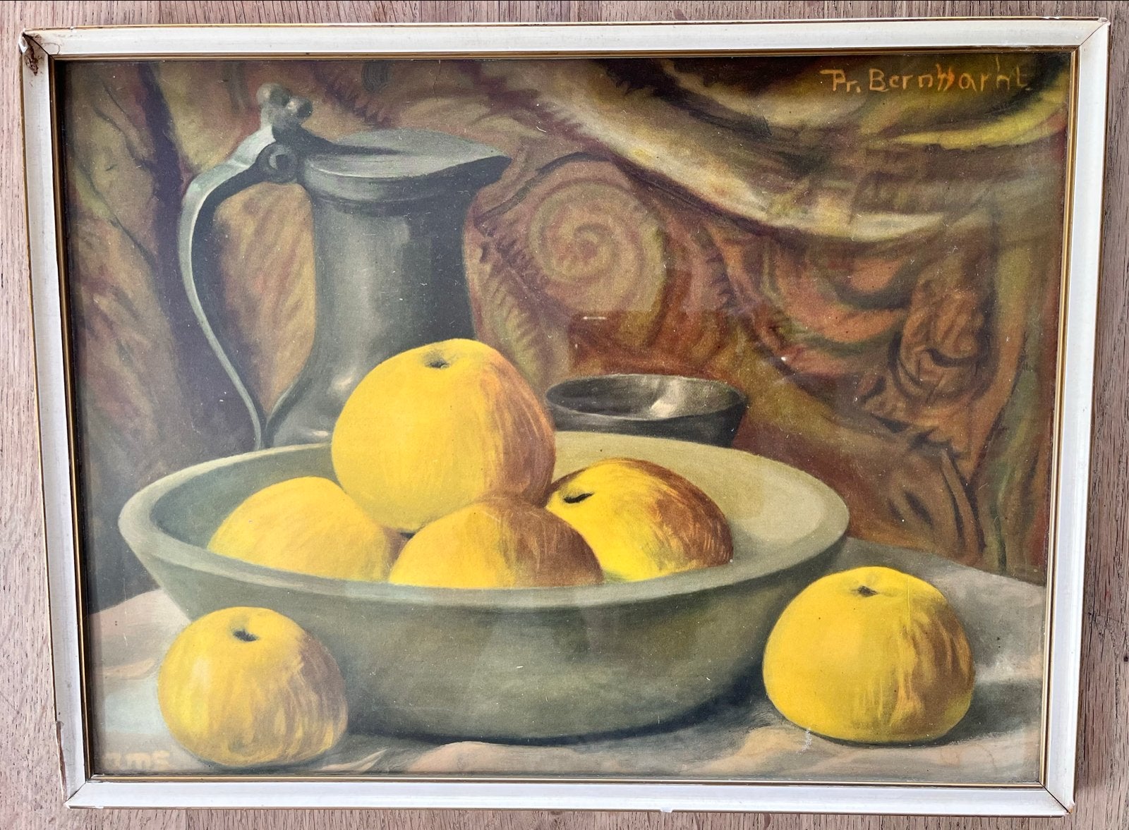 Stilleven met appels en tinnen kan, gesigneerd, Ophalen, Doek, Realistisch, Stilleven