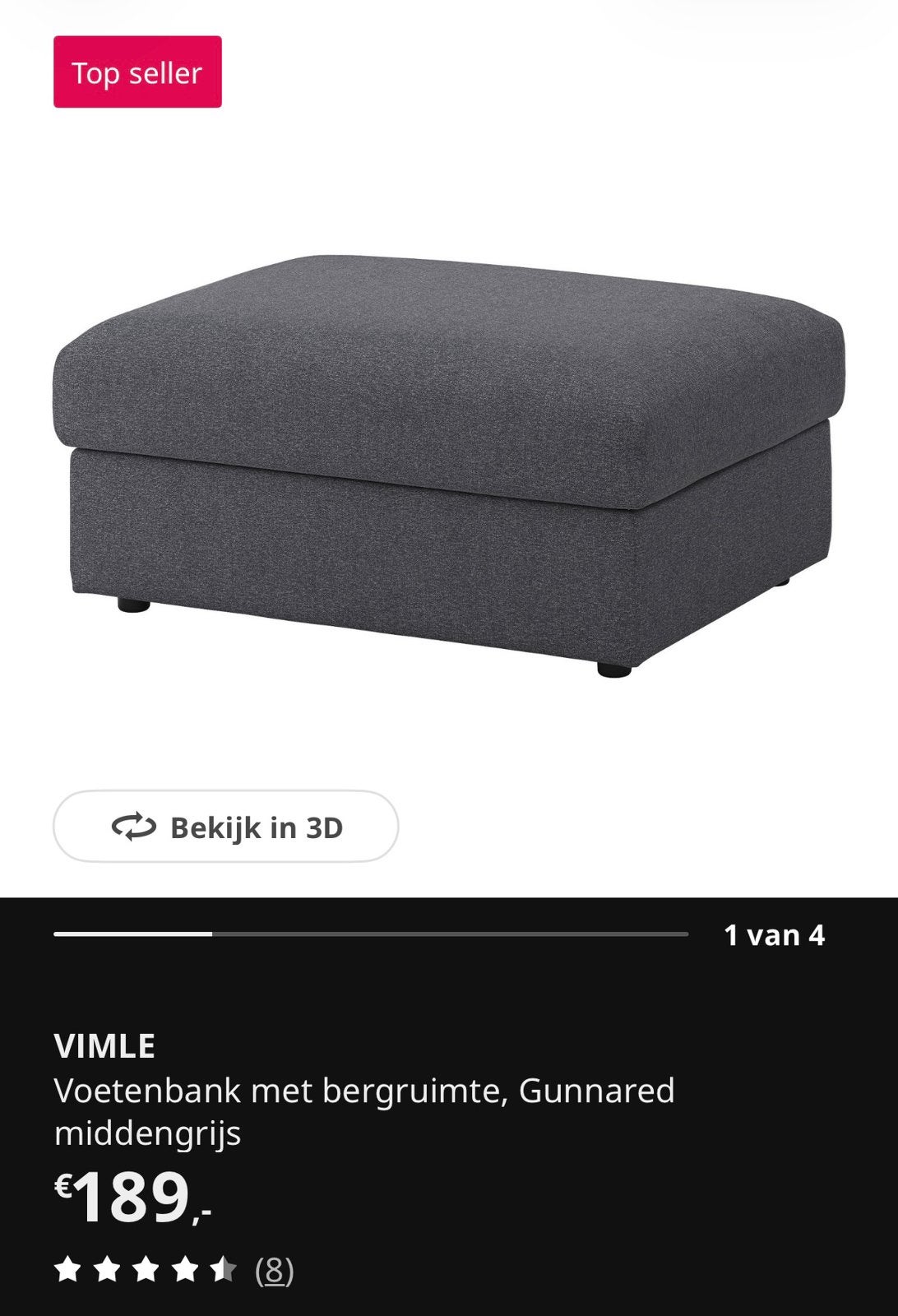 VIMLE Voetenbank met opbergruimte, Gunnared middengrijs, Ophalen, 50 tot 75 cm, Zo goed als nieuw, 75 tot 100 cm