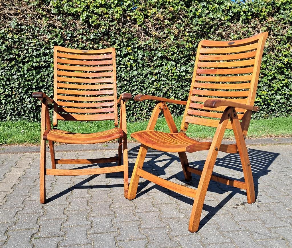 2 Hartman Prestige teakhouten standenstoelen, inklapbaar, Ophalen, Gebruikt, Teakhout, Verstelbaar