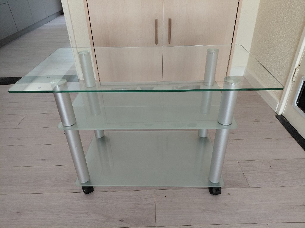 Verrijdbaar Glazen tafeltje te koop, 75 cm of meer, Rechthoekig, Ophalen, 45 tot 60 cm