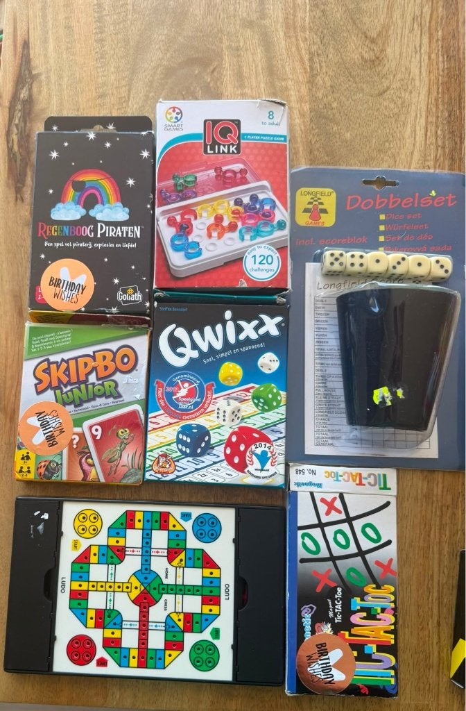 Grote spellenbundel – 10+ spellen + vrolijke opbergmand, Een of twee spelers, Ophalen of Verzenden, Gebruikt, Reisspel